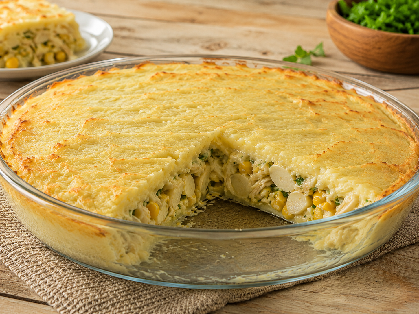 Torta de palmito sem glúten e sem lactose preparada com massa de batata.